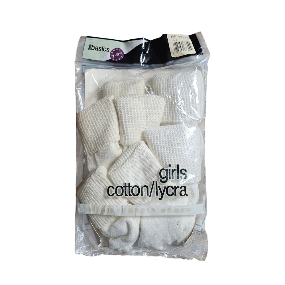 Vintage‎ Cotton Blend Crew Socks Size 7-8.5 Fits Girls 9-11.5 USA White NWT